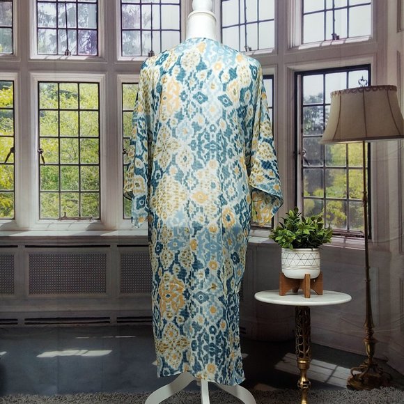 NWT SONOMA WATERCOLOR IKAT LONG KIMONO (IVORY MULTI / OS) - Picture 11 of 11